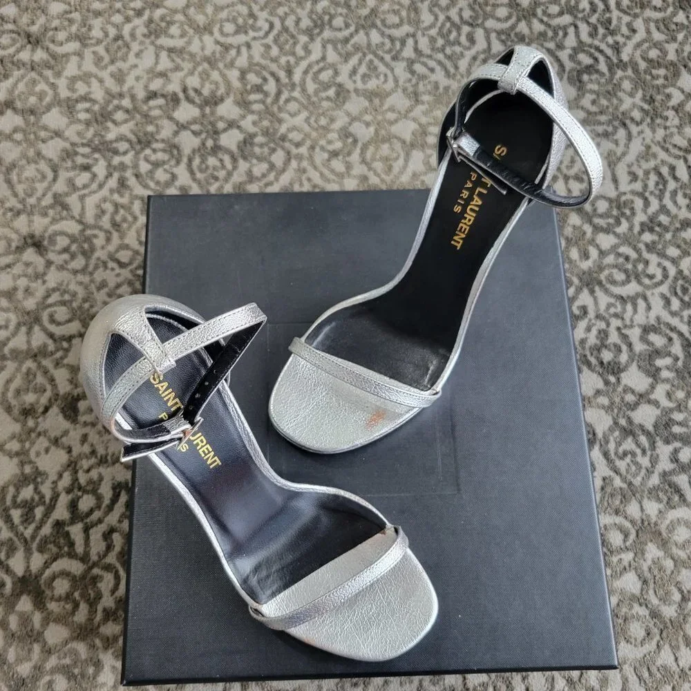 Saint Laurent Argento Silver Heels Size 36 - Picture 6 of 16